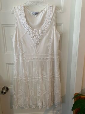 Marie Claire White lace Embroidered Sleeveless Dress
